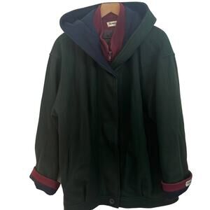 90s Vintage Womens Wool Coat Size 18W Colorblock Streetwear Winter Green Purple